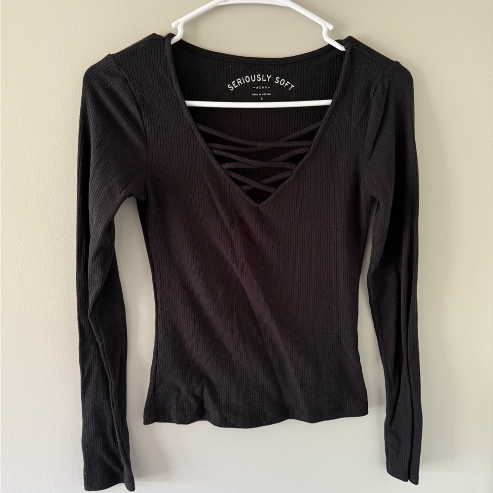 Aeropostale Black Cut Out Long Sleeve Shirt